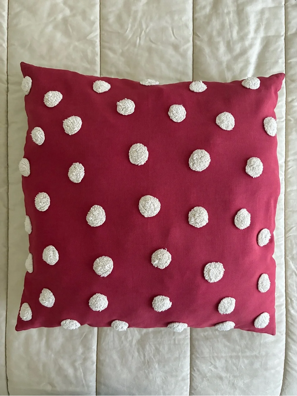 Large Square Polka Dot Accent Pillow Red Off-White 23” x 23”